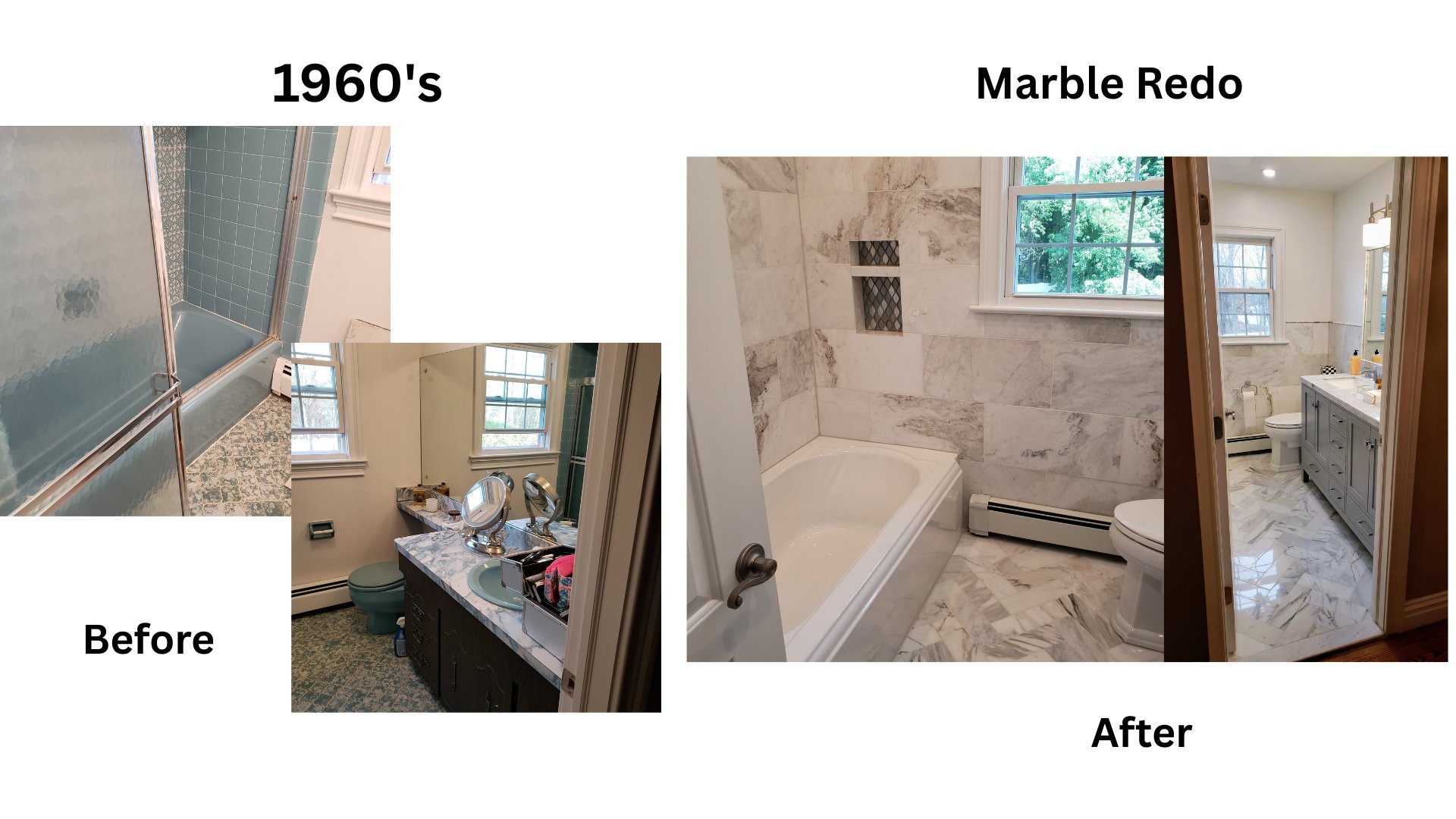 1960s bathroom transformed to marble renovation