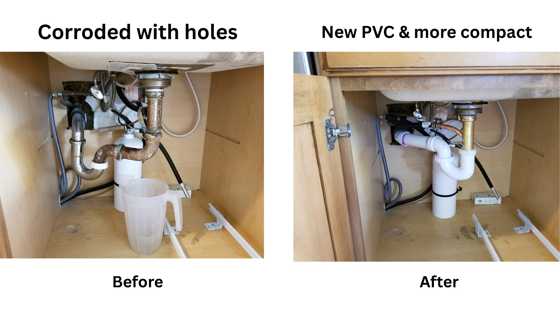 Corroded plumbing replaced with clean compact PVC