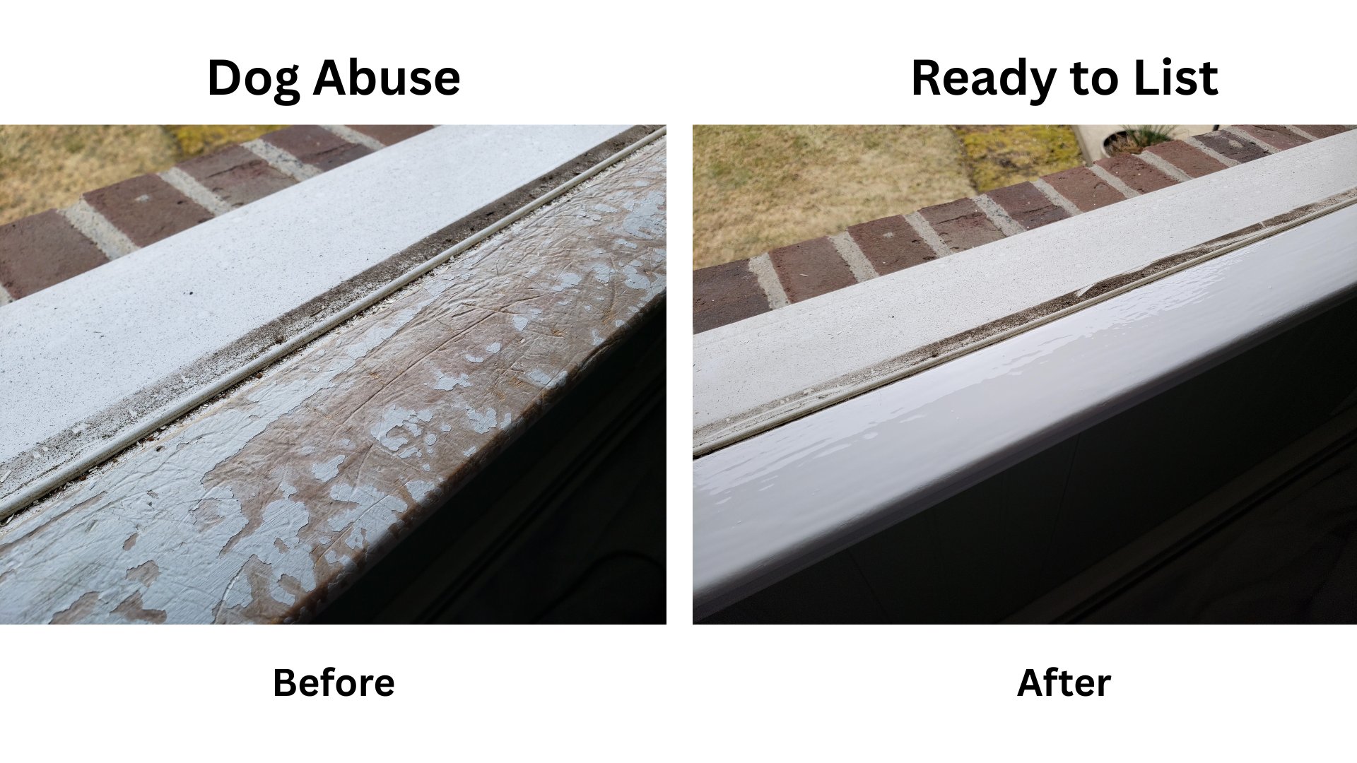 Dog damaged window sill restored ready to list