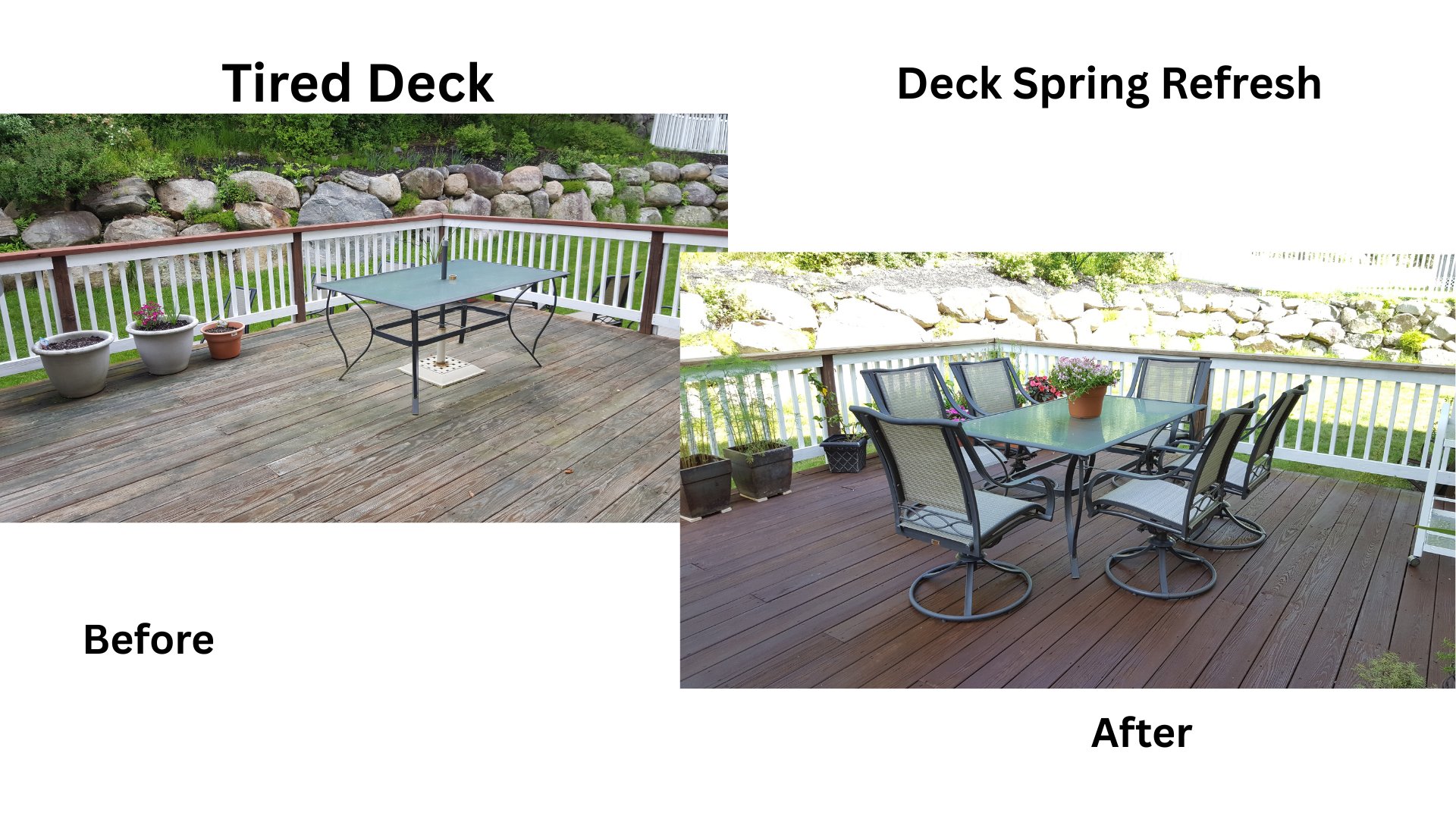 Tired deck refreshed with spring stain treatment
